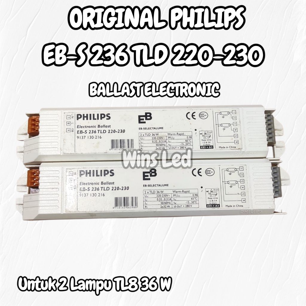 Philips Ballast Balast Electronic EB-S 236 2x36 TLD 36W 220-230 / Philips Electronic Ballast Balsst 