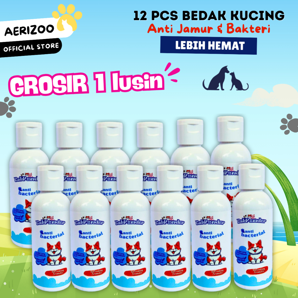 Aerizoo Bedak Kucing Anjing Kelinci Bulu Anti Lepek dan Harum Sepanjang Hari Harga Grosir 12pcs