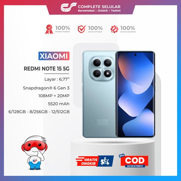 XIAOMI REDMI NOTE 15 5G RAM 8GB 12GB | 128GB 512GB - Qualcomm Snapdragon 6 Gen 3 Layar AMOLED 6,77 i