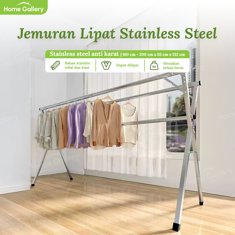 Jemuran Baju Lipat Stainless Steel Jemuran Lipat Anti Karat Kuat Tempat Jemuran Portable Stainles Ga