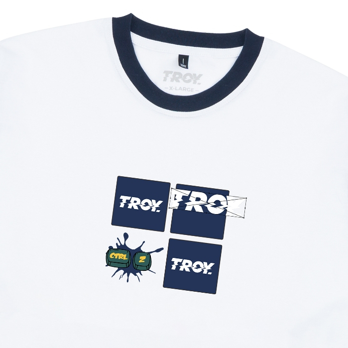 Troy Company Double Sleeve Longsleeve White Navy Undo Transform - Kaos Lengan Panjang Kaos Putih DSD 3511