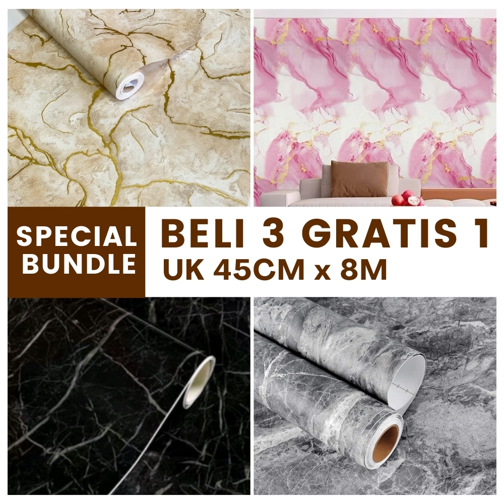 Stiker Wallpaper Dinding Motif Marmer Marble Putih Walpaper Granit Pink Dinding Dapur SPECIAL BUNDLE