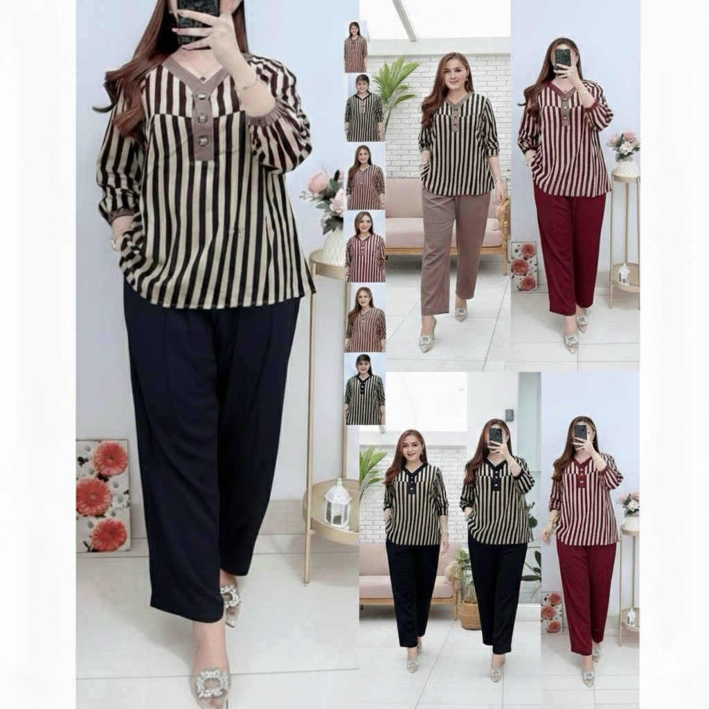 Setelan Salur Katun Jumbo One Set Maryam Salur Katun Kombinasi Polos Busui Friendly Nyaman Dipakai