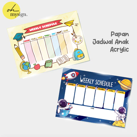 Papan Jadwal Anak Acrylic UV Print Printing Schedule Jadwal Anak Board Planner Board Akrilik Lucu