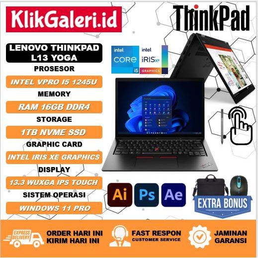 Laptop Lipat Lenovo Thinkpad L13 Yoga Gen 3 Core VPRO I5 1245U 16GB 1TB SSD 13.3 WUXGA IPS Touchscre