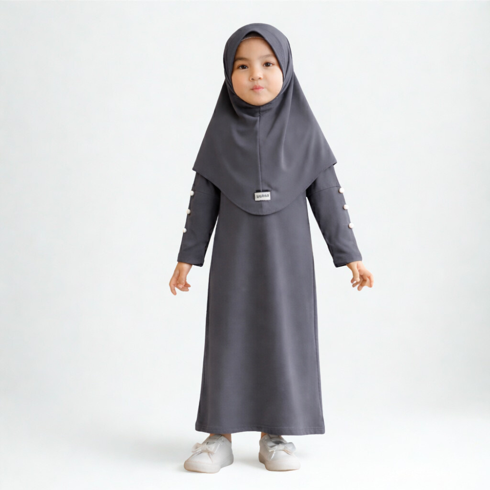 Ashiiya Gamis Abaya Anak Perempuan Abu-Abu Umur 2 14 Tahun
