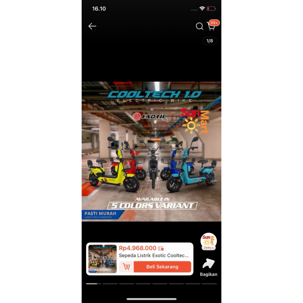 sepedah listrik bekas exotic cooltech 1.0 khusus w.a daerah tasikmalaya