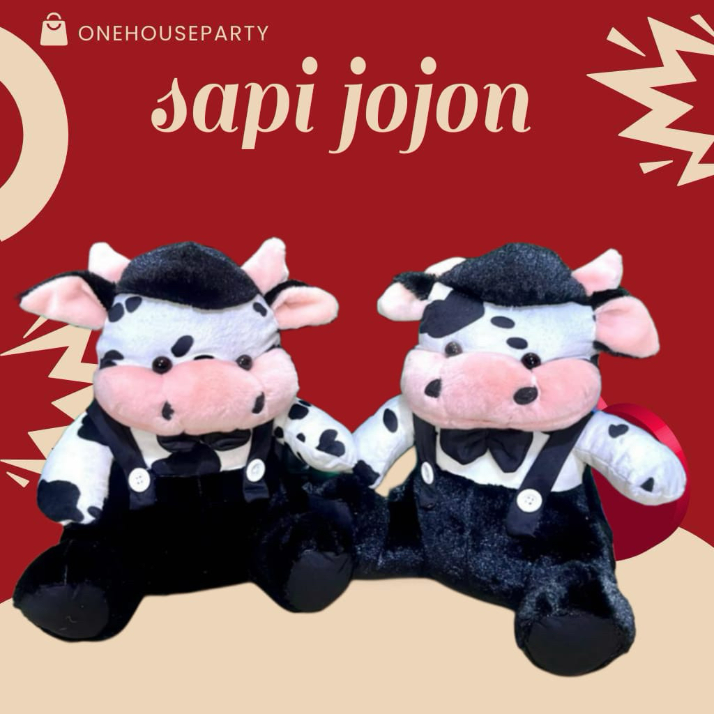 Boneka Sapi duduk Hitam Putih Jojon L produk SNI hadiah ulang tahun Onehouseparty
