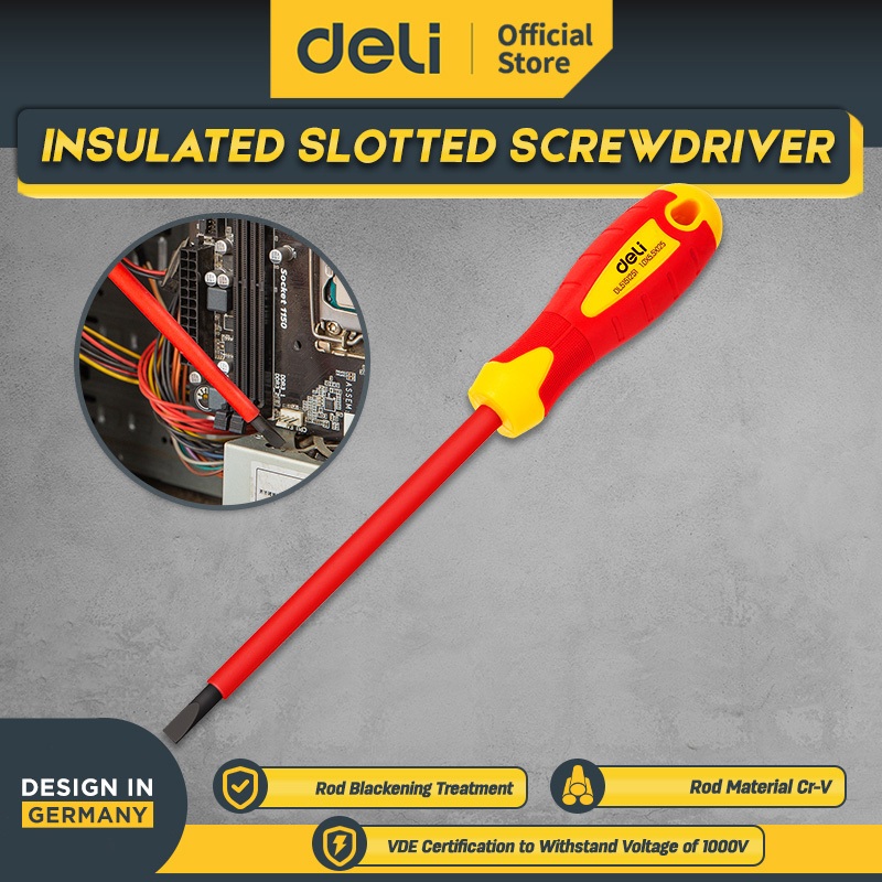 Deli Obeng Listrik Insulasi 1000 Volt / Insulated Slotted Screwdriver EDL51XXXX1