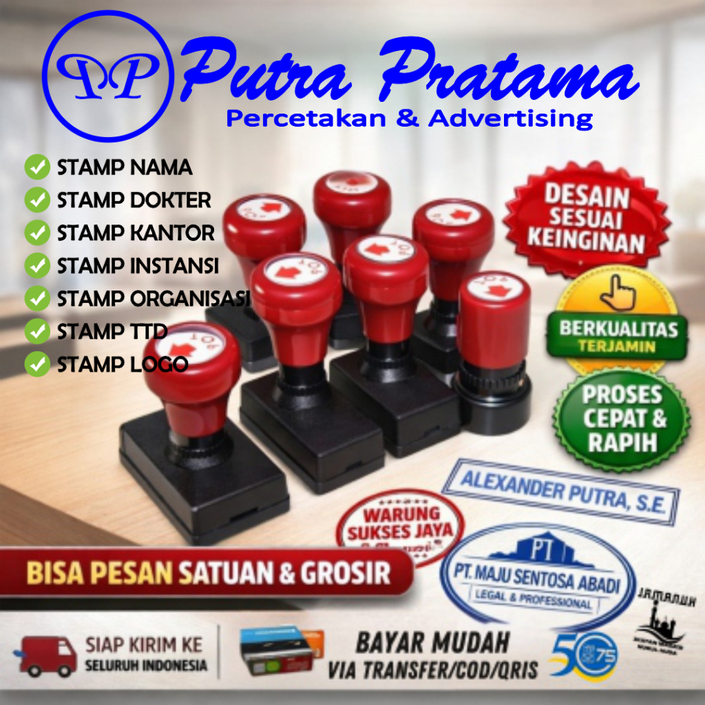 Stampel Custom, Kualitas Tinggi & Awet, Untuk Logo PT, Nama, Dokter, TTD, Barcode,Instansi,Organisas