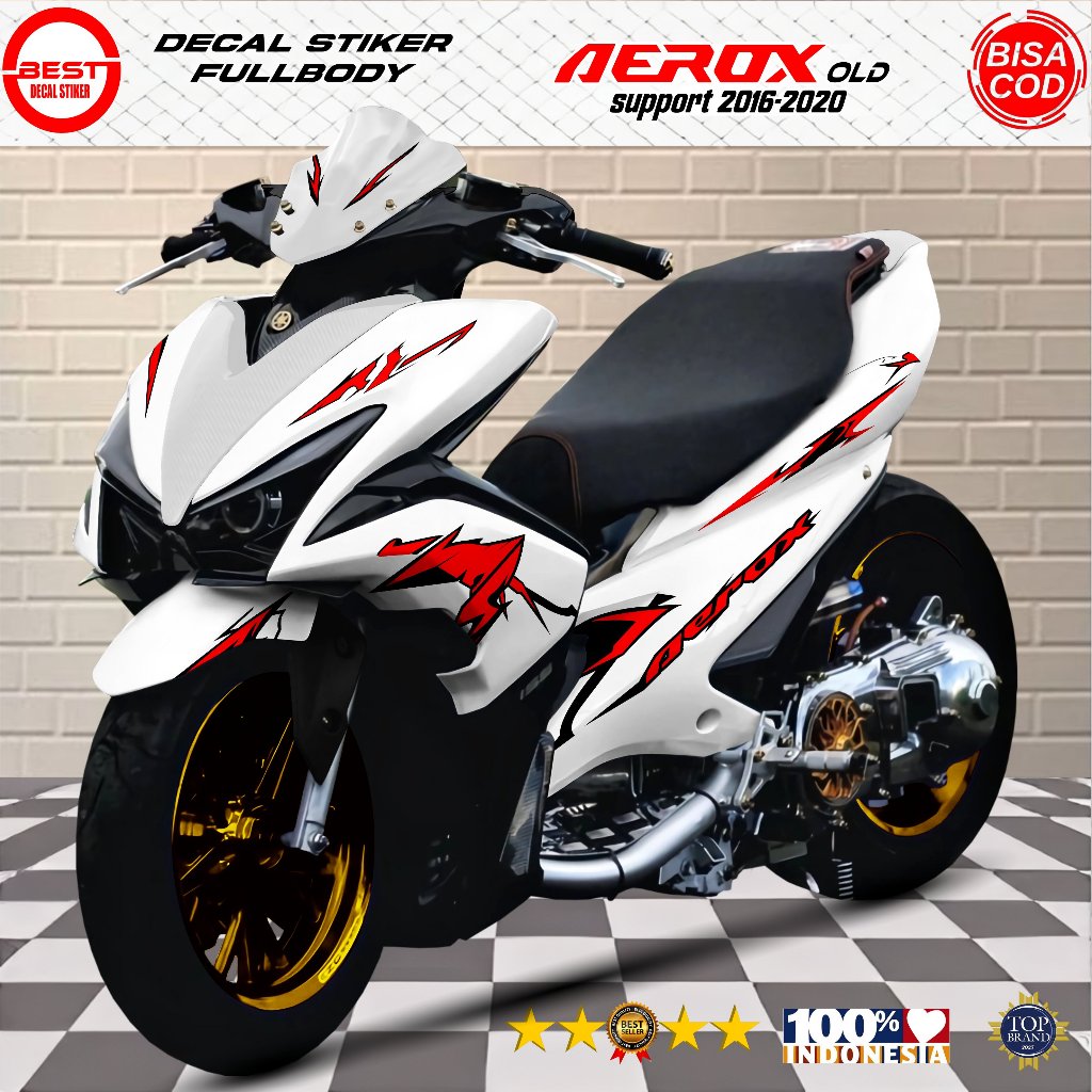 Decal Stiker Aerox Old Putih Fullbody Motif Suriken - Decal Sticker Aerox Old Fullbody Putih Suriken