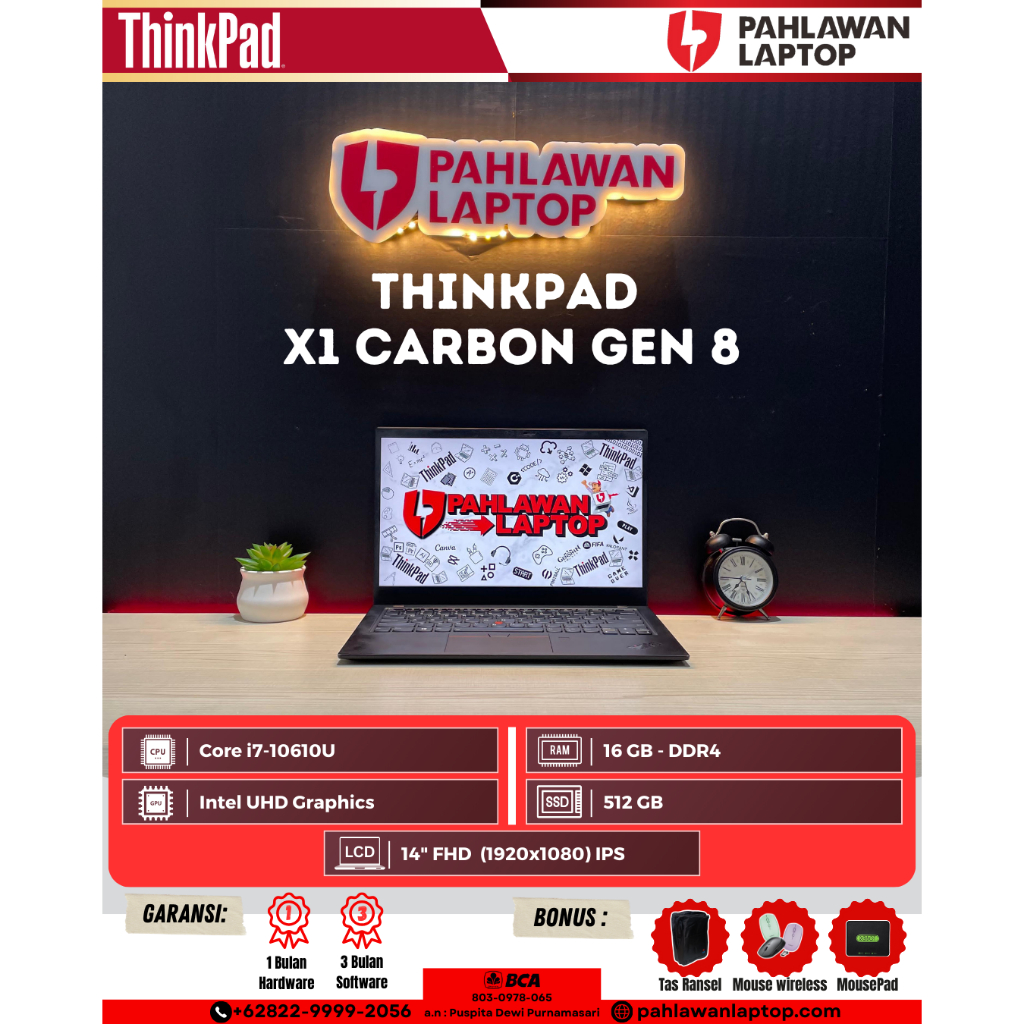 Laptop Thinkpad X1 Carbon Gen 8 Intel Core i7-10th gen/Ram 16GB/SSD 512GB
