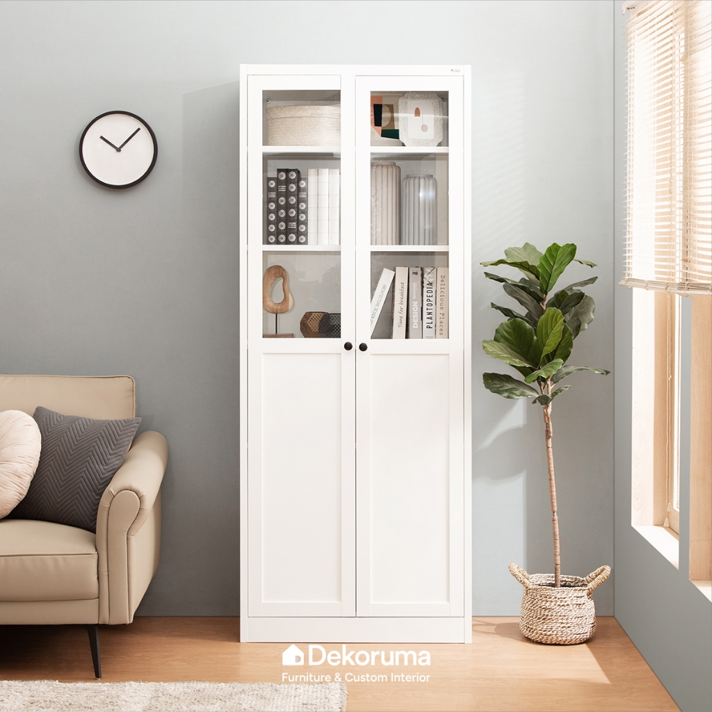 Dekoruma LUGA Rak Buku Besi 2 Pintu Kaca Half / Rak Buku 2 Pintu Kaca Half / Bookshelf Kaca - Putih