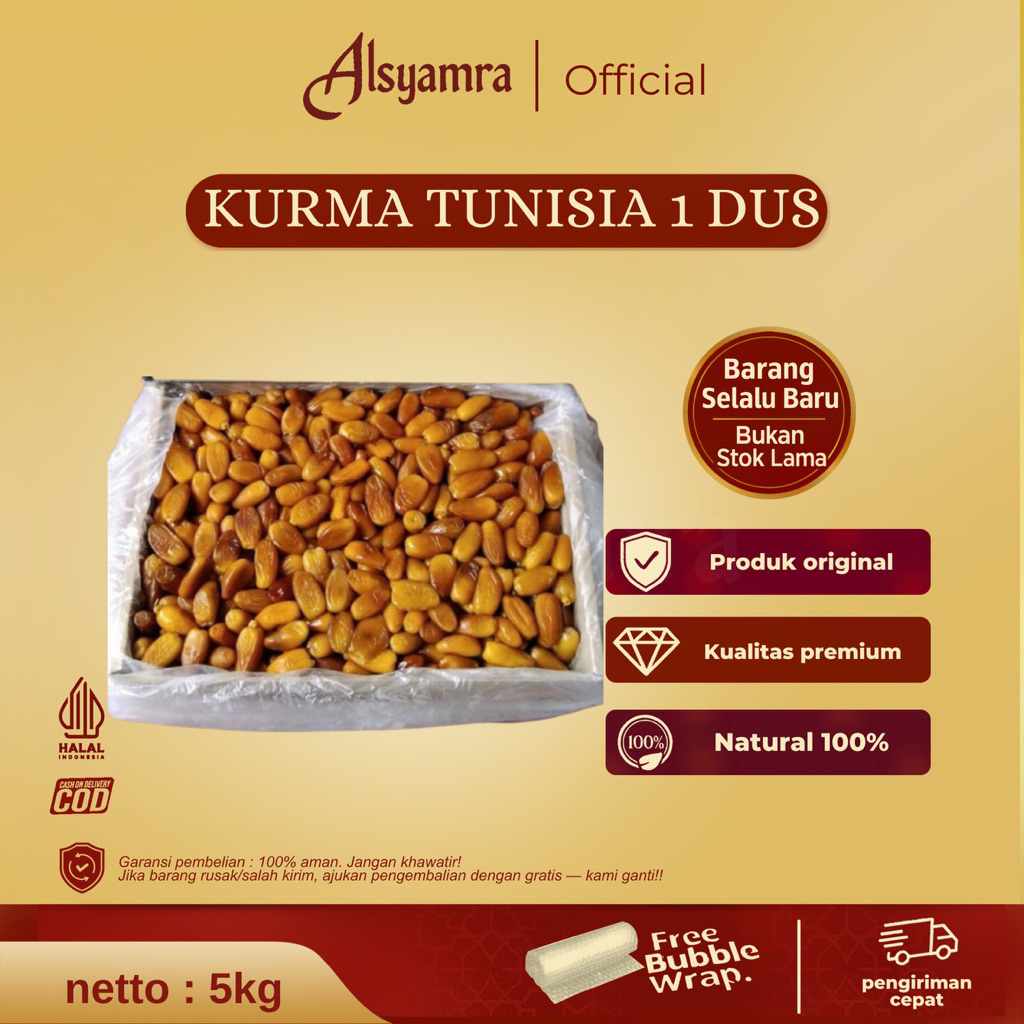 Kurma Tunisia Madu 1 Dus 5kg non tangkai panen terbaru exp 2027