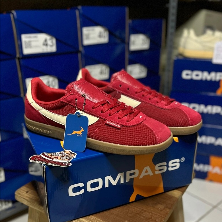 COD Sepatu Compass Tribune Merah Gum Suede/ Sneakers Unisex Premium