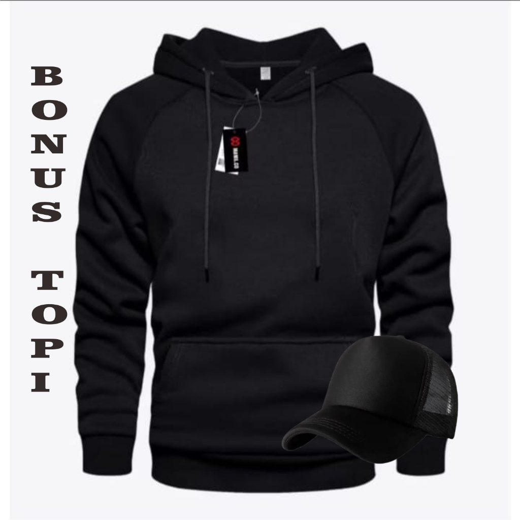 The Promo COD ( BONUS TOPI ) - Hoodie Tebal Hitam Polos