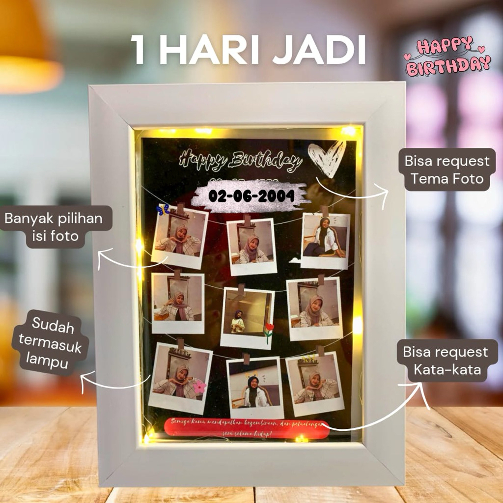 frame foto custom , kado foto estetik , hadiah custom foto lampu , custom foto wisuda anniversary , 