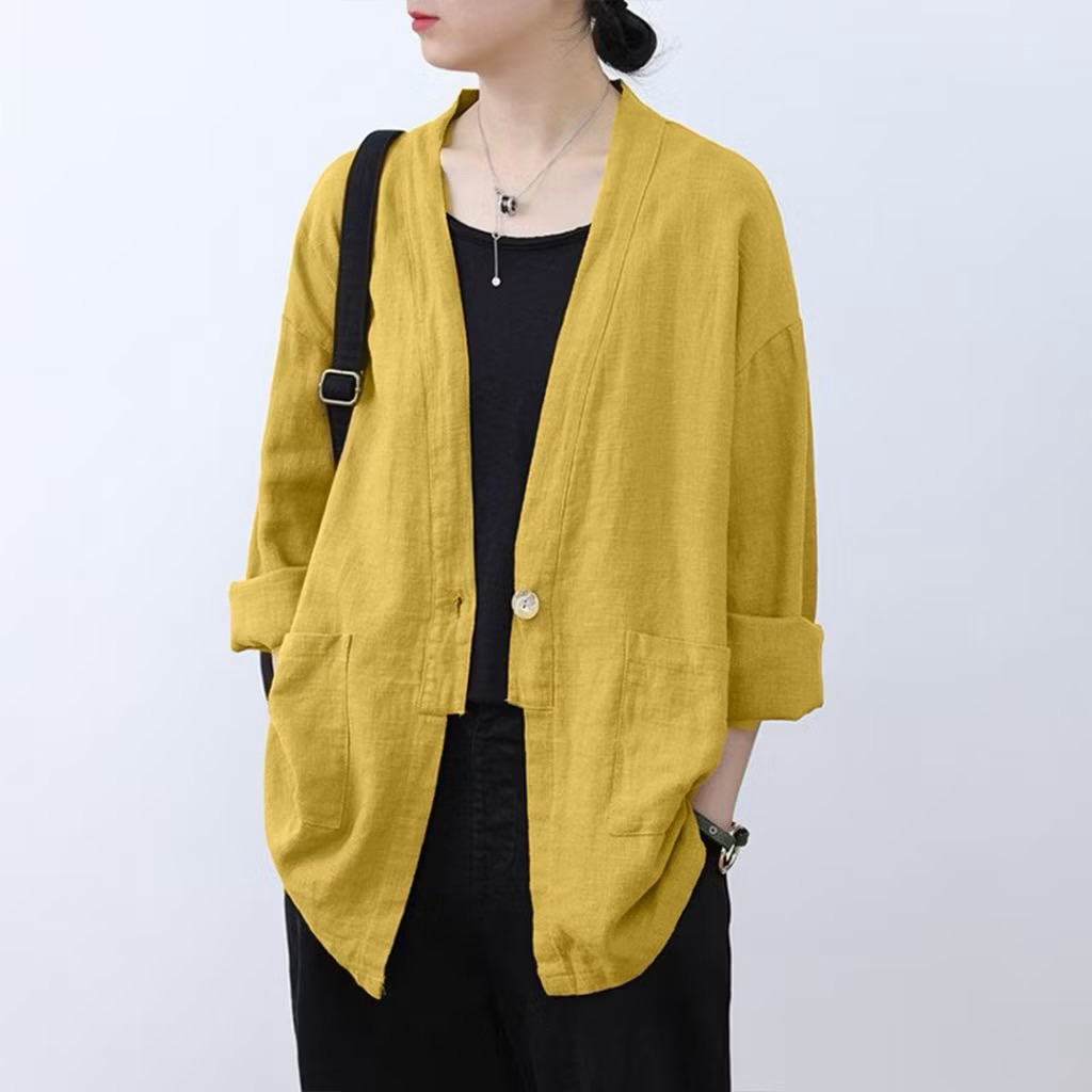 preloved linen blazer yellow