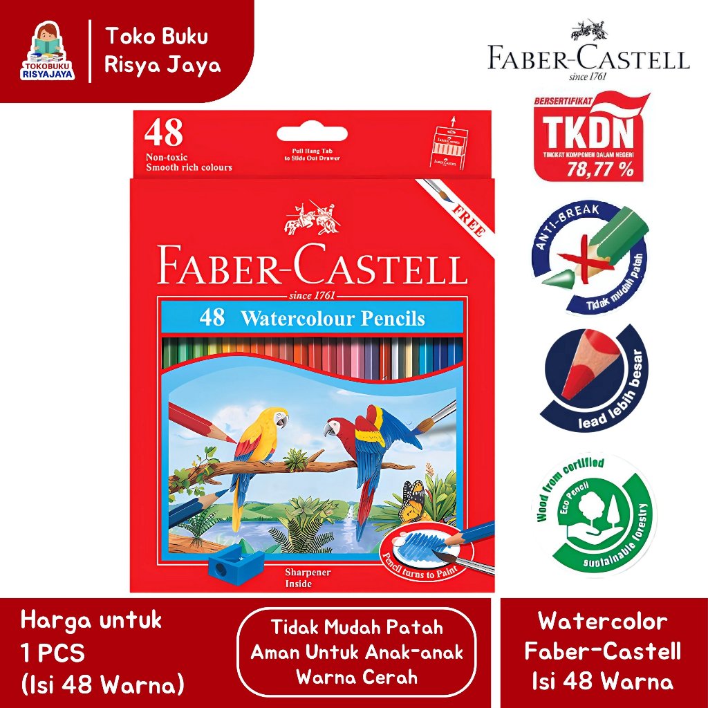 (FABER CASTELL) Watercolor Pencil / Pensil Warna Cat Air Isi 48 Warna Panjang
