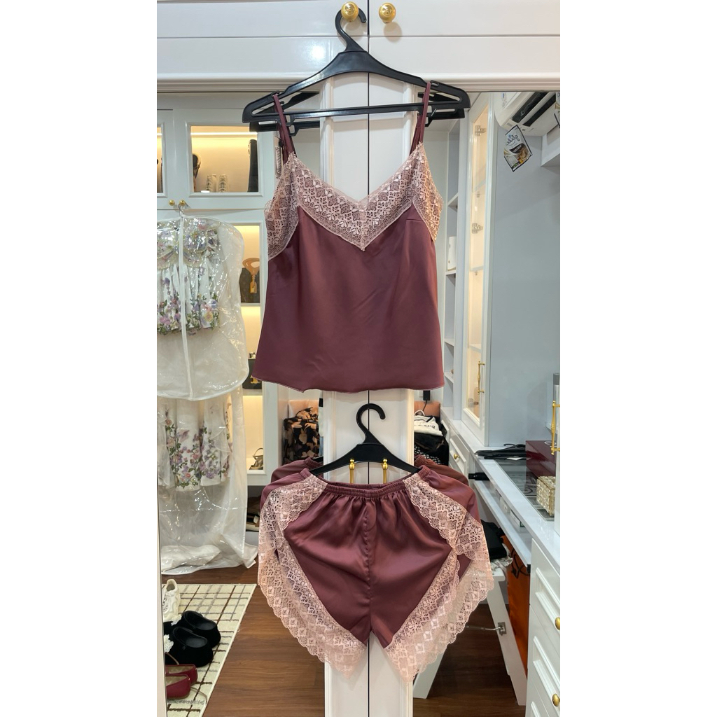 Baju tidur set tanktop satin silk