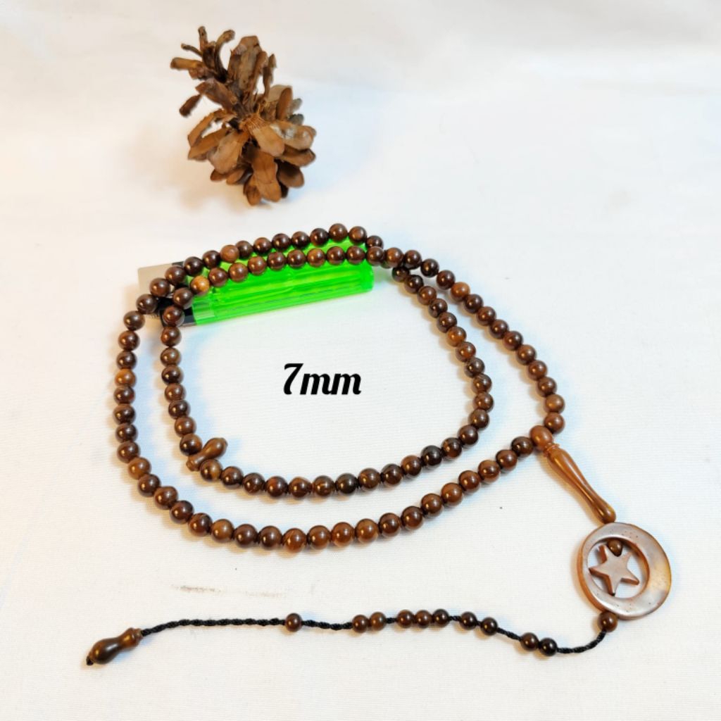 Tasbih kokkah kaukah Asli 99 butir bulan bintang 7mm coklat / per 1 pcs tasbih kaukah