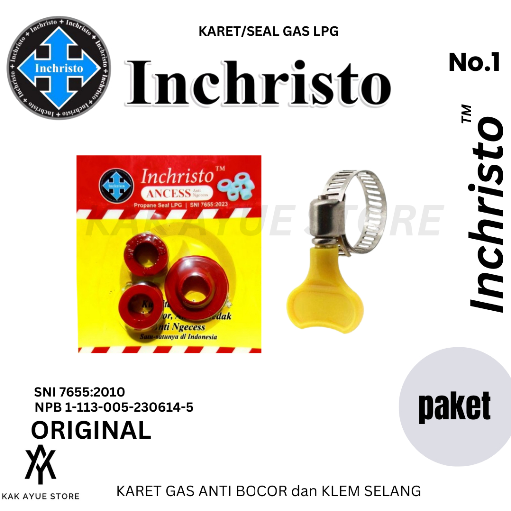 [Paket] Karet Gas Inchristo + Klem Selang  Inchristo - Seal MERAH , Tahan Panas & Tahan Lama