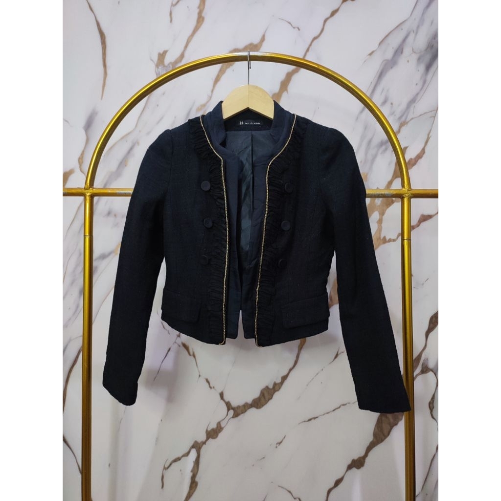 IT Michaa Tweed Crop size S LD82-86 blazer hitam black blink bling payet gold