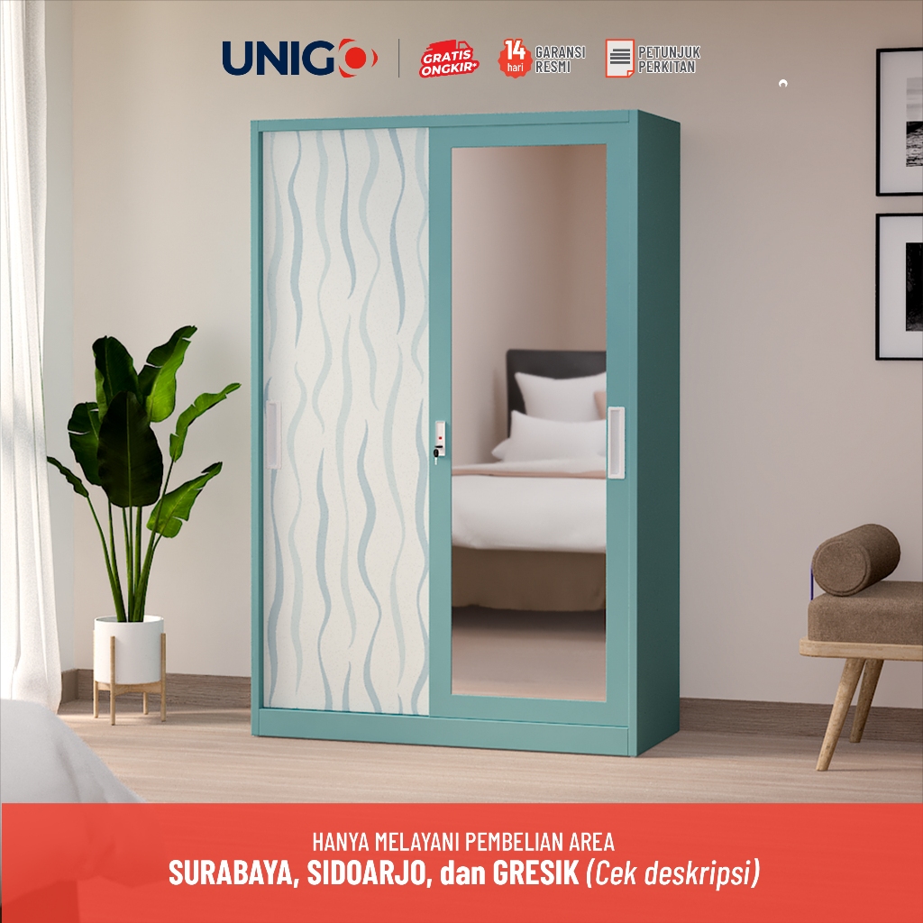KHUSUS SURABAYA GRESIK SDA UNIGO - Lemari Pakaian Besi 2 Pintu Sliding / Lemari Pintu Geser - Panjan