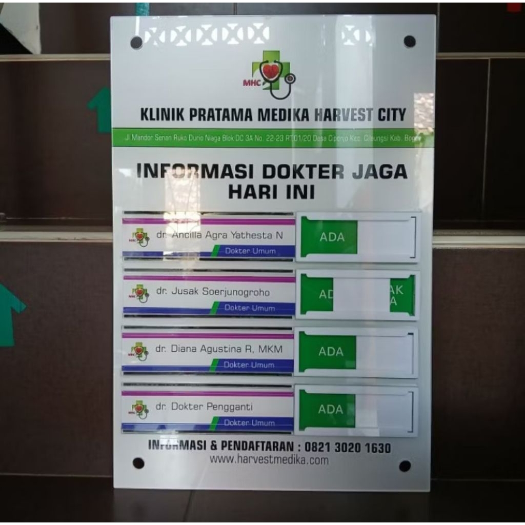 Akrilik Informasi Dokter, Papan Akrilik Praktek Dokter, Akrilik Daftar Hadir