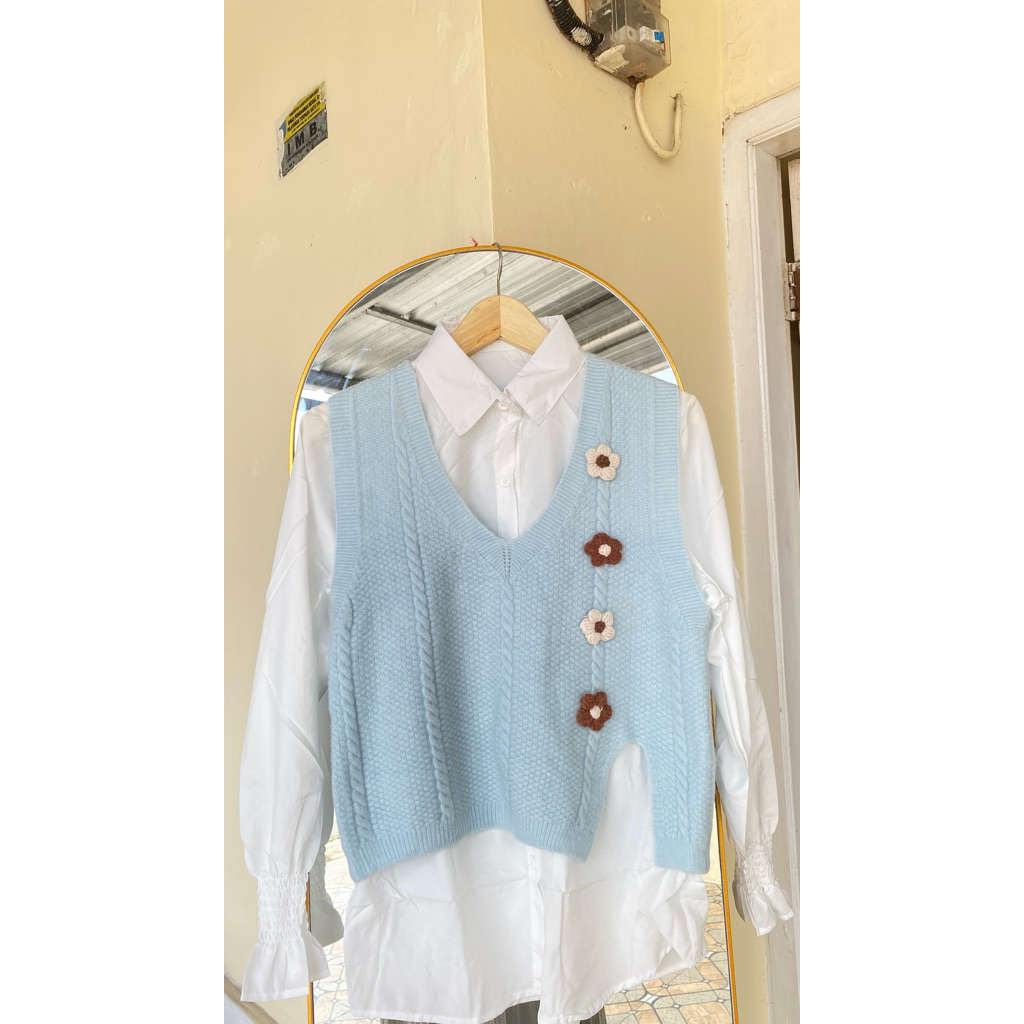 SET KEMEJA VEST RAJUT IMPORT ATASAN WANITA ATASAN RAJUT VEST RAJUT