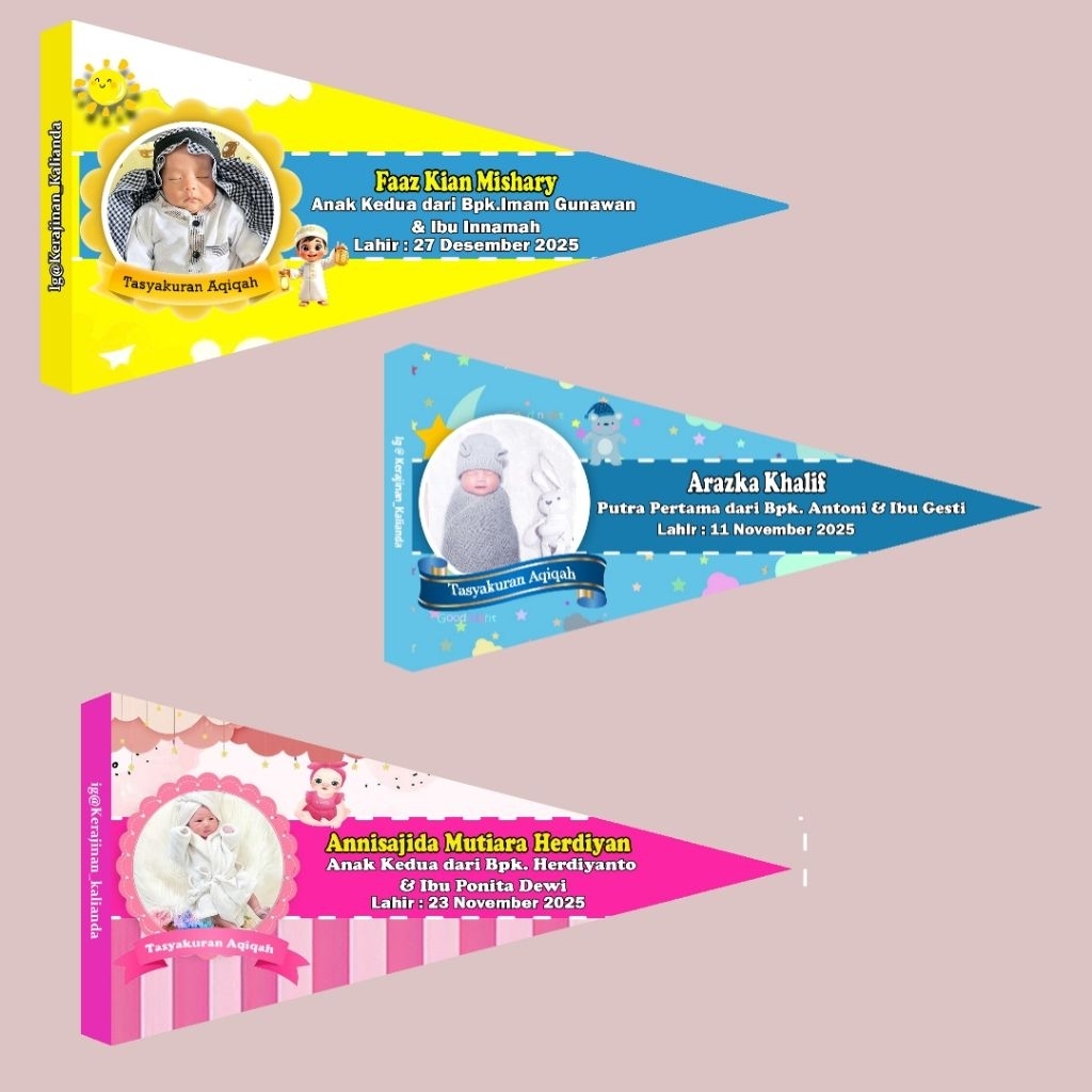bendera aqiqah kartu nama anak 100 pcs