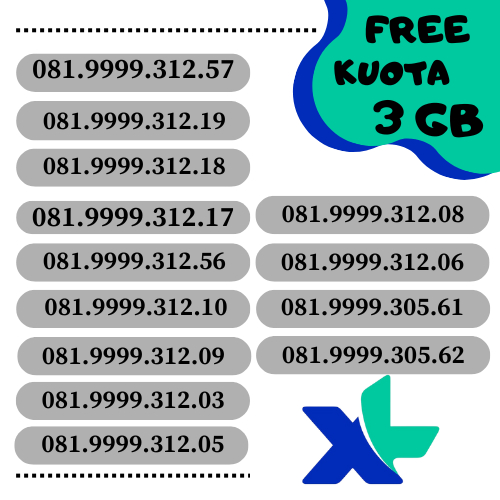 NO CANTIK XL FREE KUOTA 3GB (gratis parfum) seri 9999