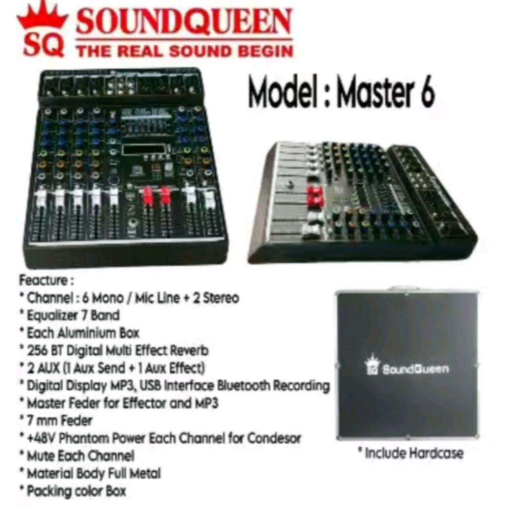 Mixer Soundqueen Master 6 Channel Free Hardcase ORIGINAL Terbaik