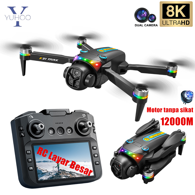 YUHOO Drone Kamera 8K Layar Besar Motor Tanpa Sikat Penghindaran Rintangan Drone Kamera Jarak Jauh