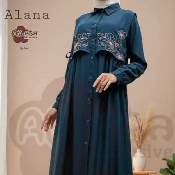 GAMIS POLOS ALANA MAXY ATHATA ECXLUSIVE/GAMIS RAYA WANITA MUSLIMAH MODEL ROMPI BORDIR BAHAN ROSE LIN