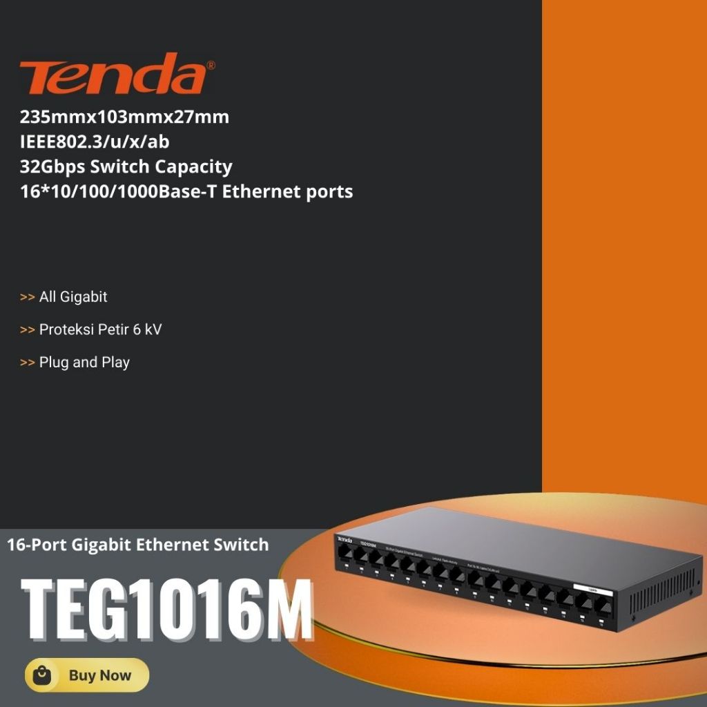TENDA TEG1016M SWITCH HUB 16 PORT GIGABIT