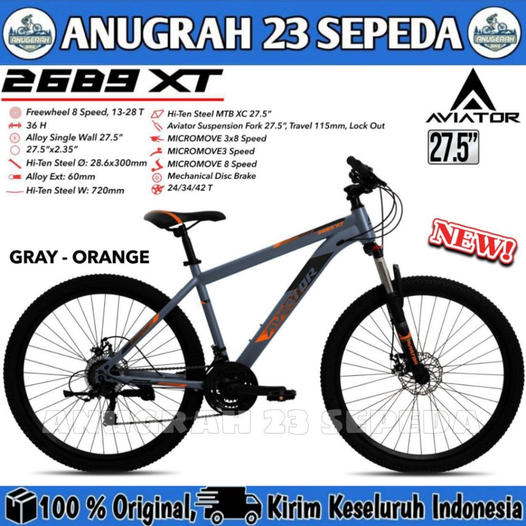 Sepeda Gunung MTB AVIATOR 2689 XT VT 24 26 & 27.5 Inch 24 Speed