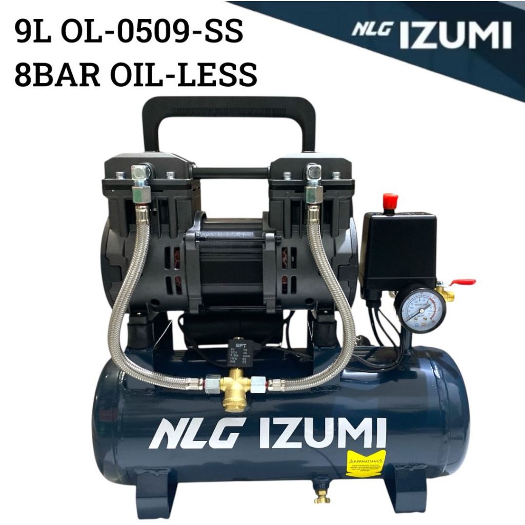 Kompresor IZUMI OL0509SS Kompresor Angin Listrik 1/2 HP 9 Liter Air Compressor 450 Watt OIL-LESS Oil