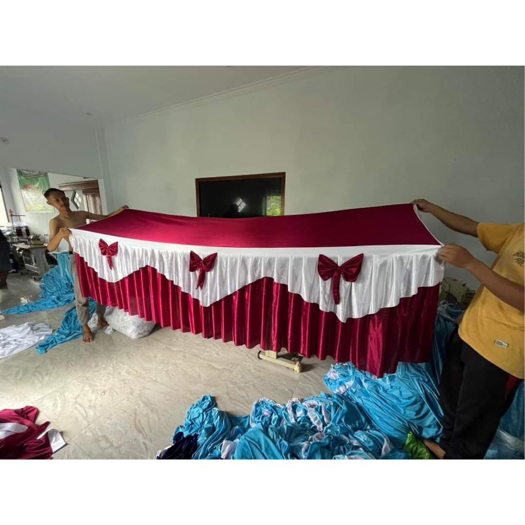 Cover Meja Catering Taplak Meja Prasmanan Plus Poni Pita Kain Filamin Rempel Dekorasi Pesta Pernikah