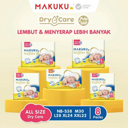 Makuku Diapers Dry Care Popok Bayi Celana/Perekat NB-S/M/L/XL/XXL 1 Karton (8 pcs)