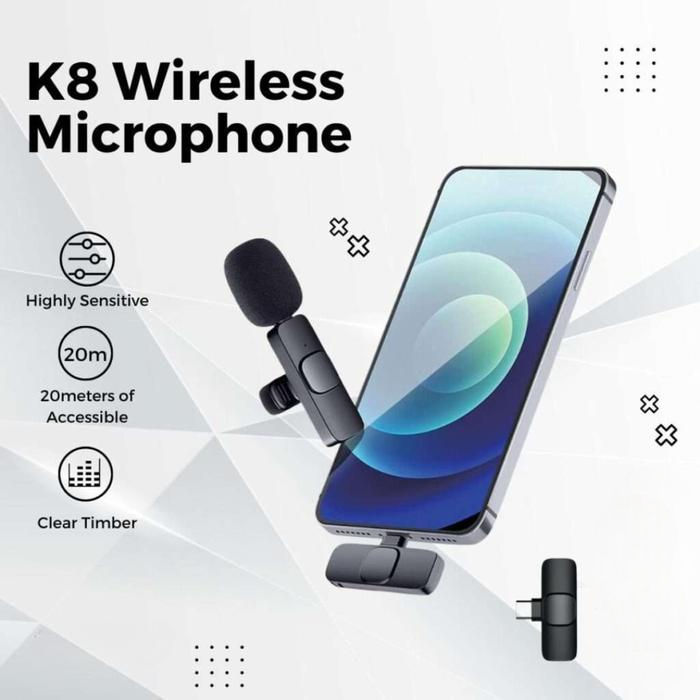 Mic Wireless K8 Clip On Mini Wireless Mic Portable Type C Plug & Play