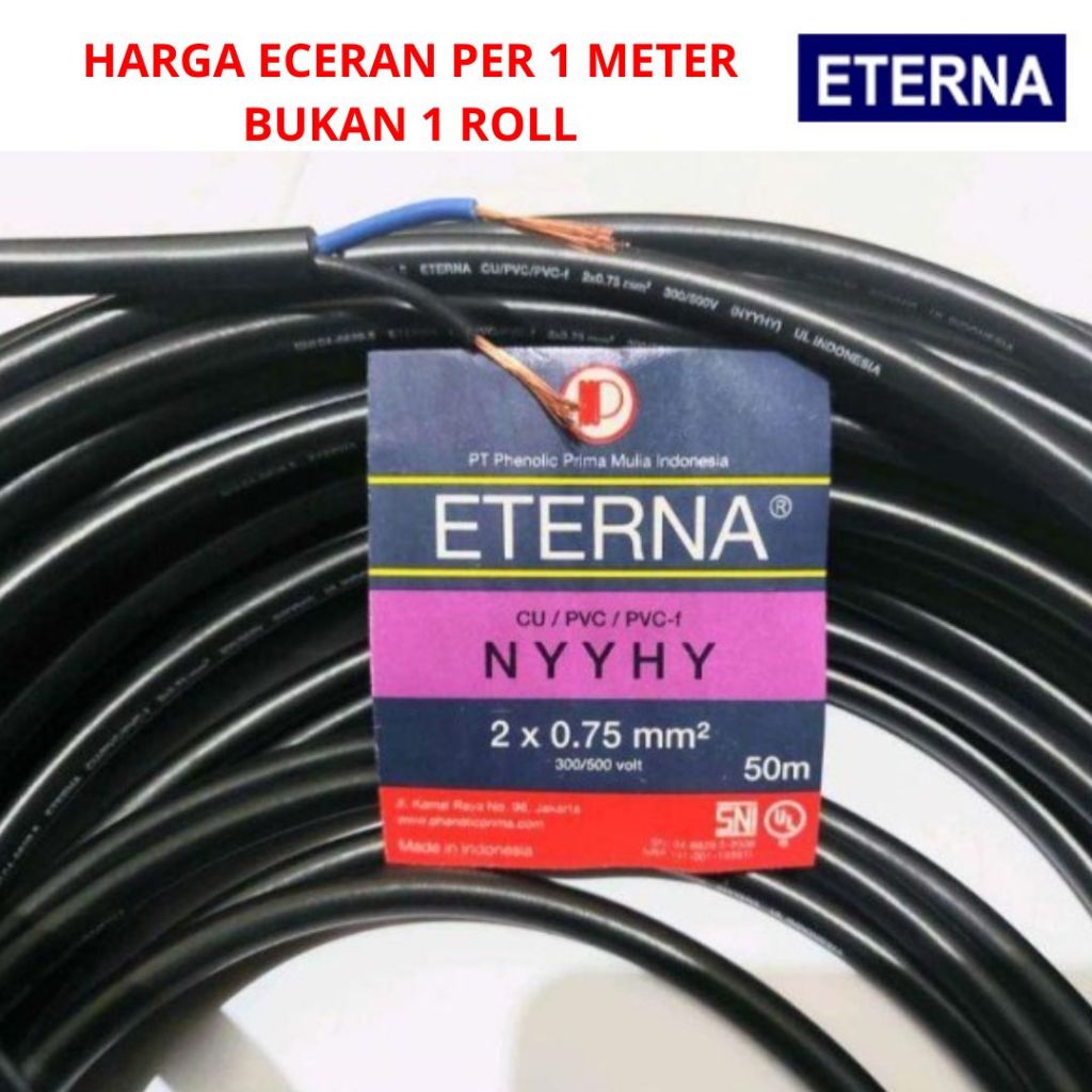 Kabel Eterna NYYHY Serabut Hitam 2 X 0.75 2x0,75 Permeter Ecer