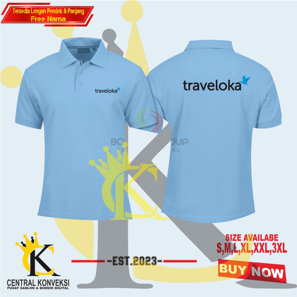 Poloshirt TRAVELOKA / Kaos Kerah TRAVELOKA Free Nama Tersedia Lengan Pendek dan Panjang