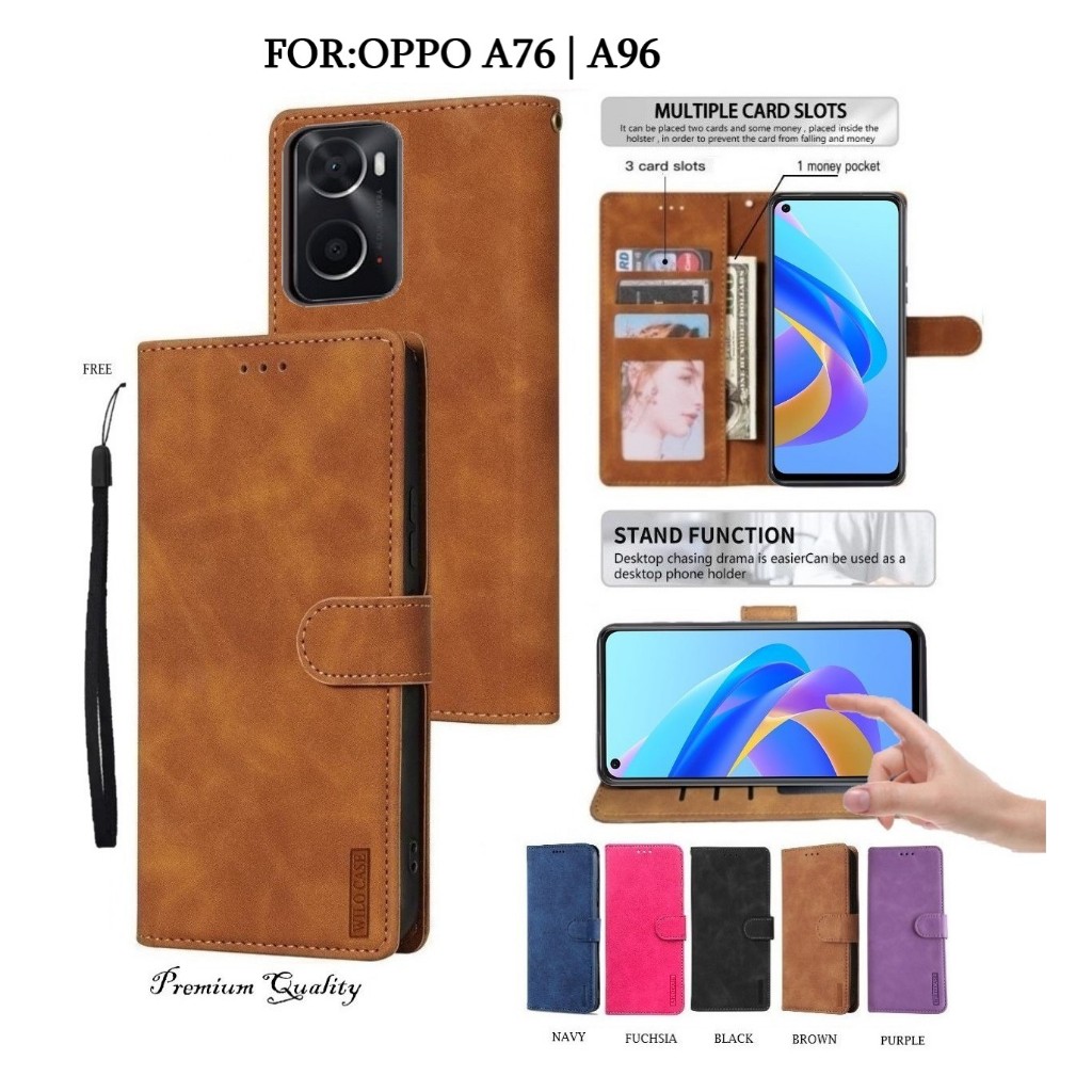 Premium Quality Wilo Case Oppo A76 | Oppo A96 Flip Case Wallet Luxury Style With Card Slot