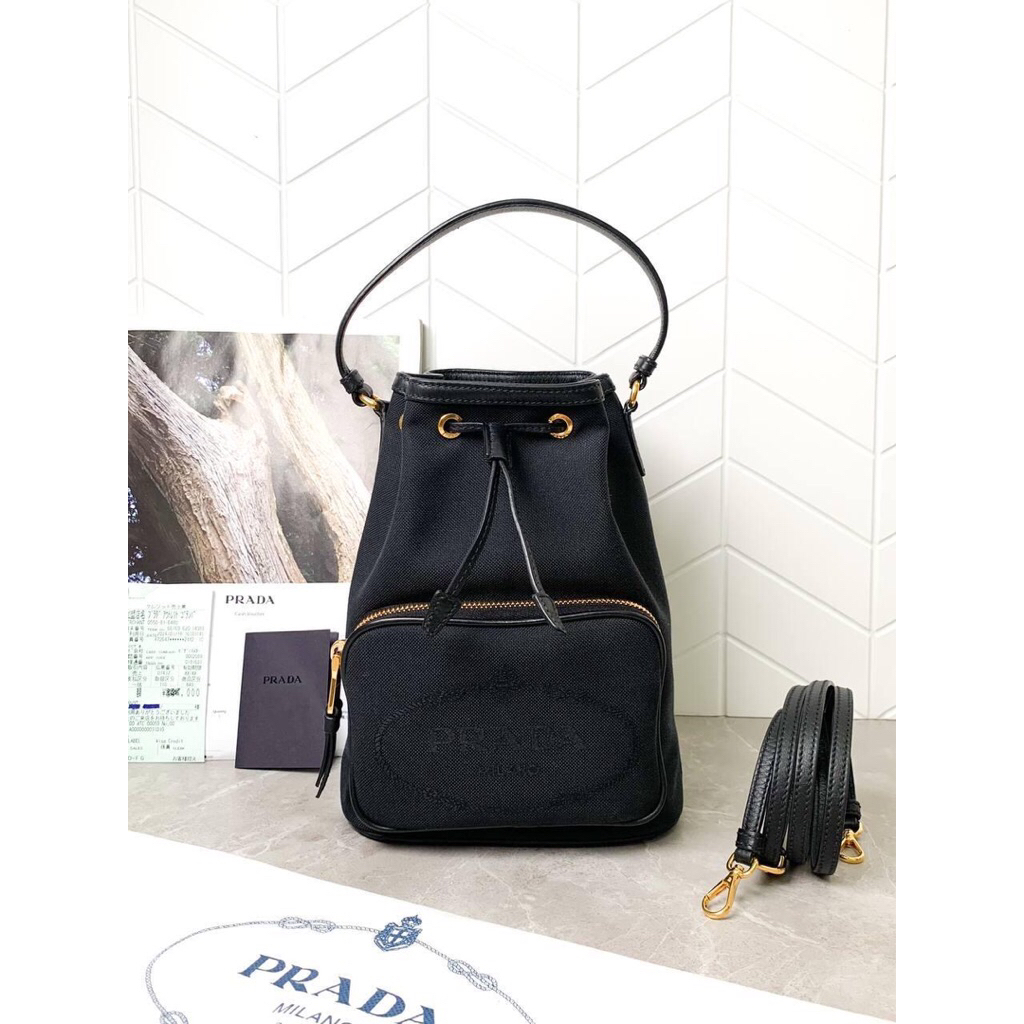 (PRELOVED) Prada Bucket Jacquard Black Canvas GHW 2024