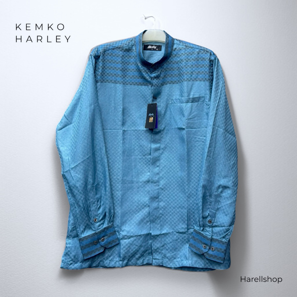 Kemko Harley Pria Lengan Panjang Warna Biru Emerald | Bahan Katun Adem | Koko Modern Premium