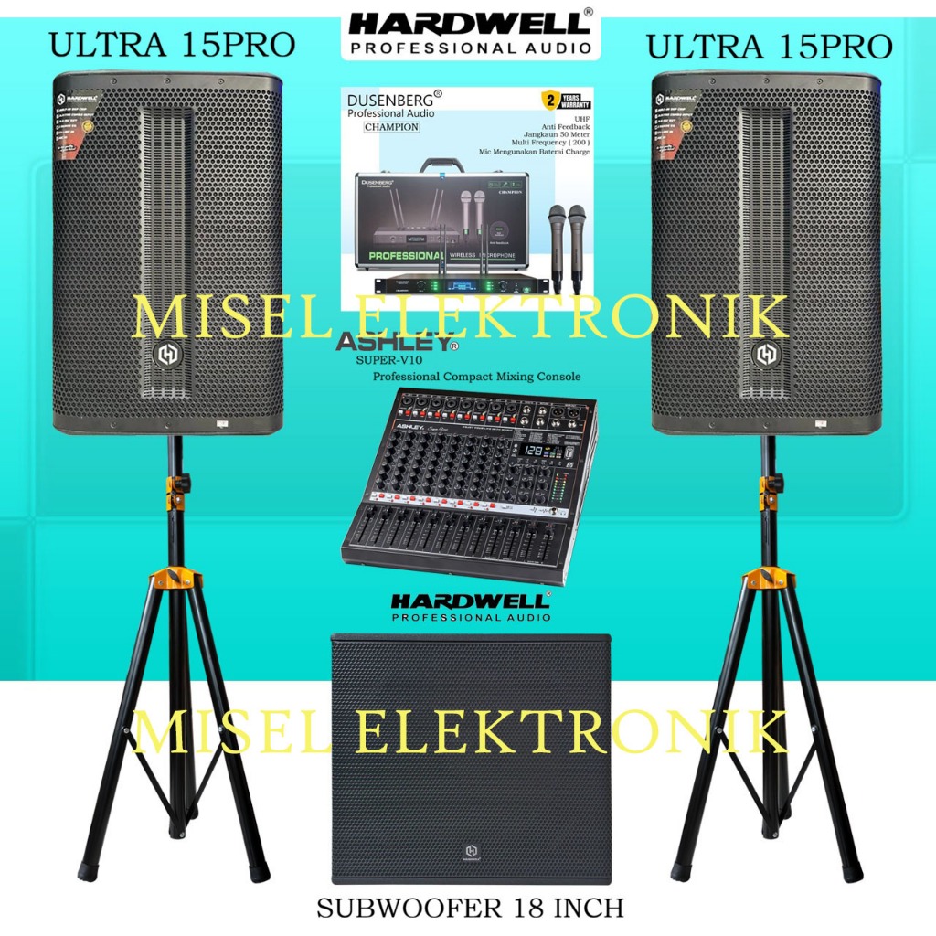 Paket Sound System Indoo Outdoor Speaker Aktif 15 Inch Hardwell ULTRA 15PRO Subwoofer 18 Inch