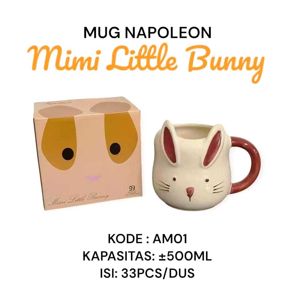 MUG KERAMIK MIMI LITTLE BUNNY / GELAS KERAMIK / MUG KERAMIK GAGANG NAPOLEON 500ML