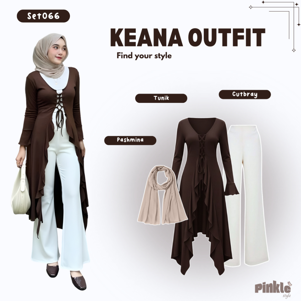 Keana Set Wanita { Tunik + Cutbray / Rok Duyung + Pashmina } Set Wanita Muslim Trending | Set 066 |