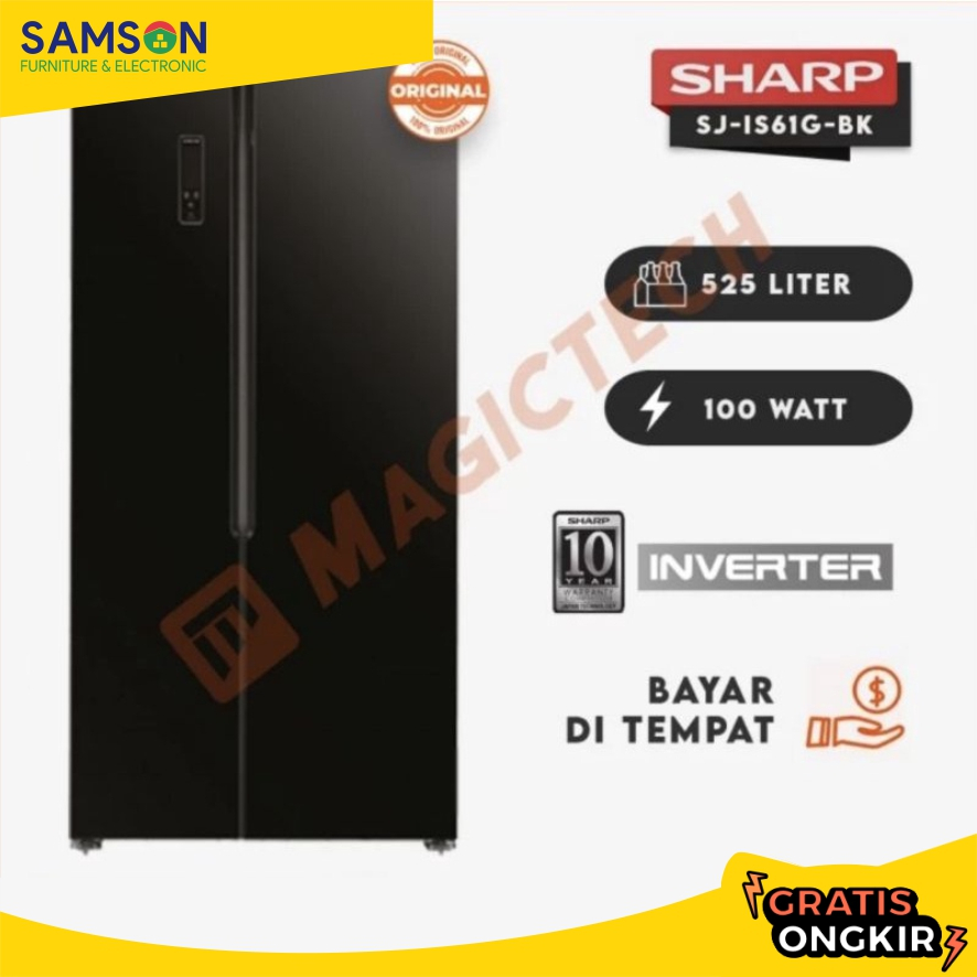 KULKAS SHARP SIDE BY SIDE SJ-IS61G-BK / SJIS61GBK 525L